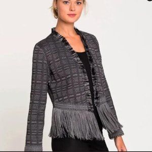 NIC+ZOE Steel Fringe Black Metallic Knit Open Jacket